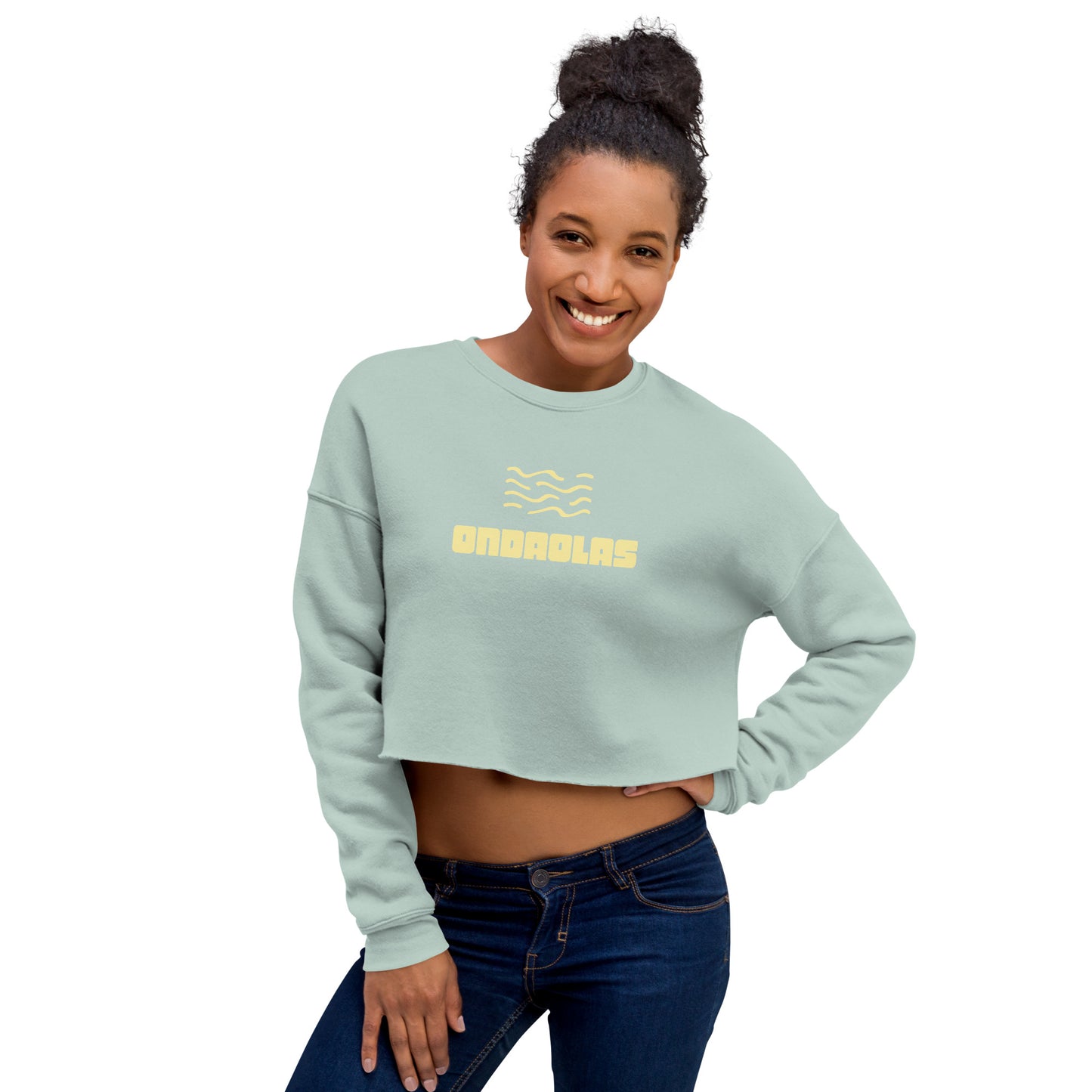 Dusty Blue Crop Sweatshirt - Yellow Wave