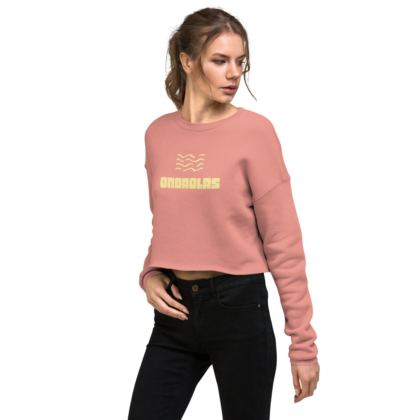 Dusty Rose Crop Sweatshirt - Yellow Wave