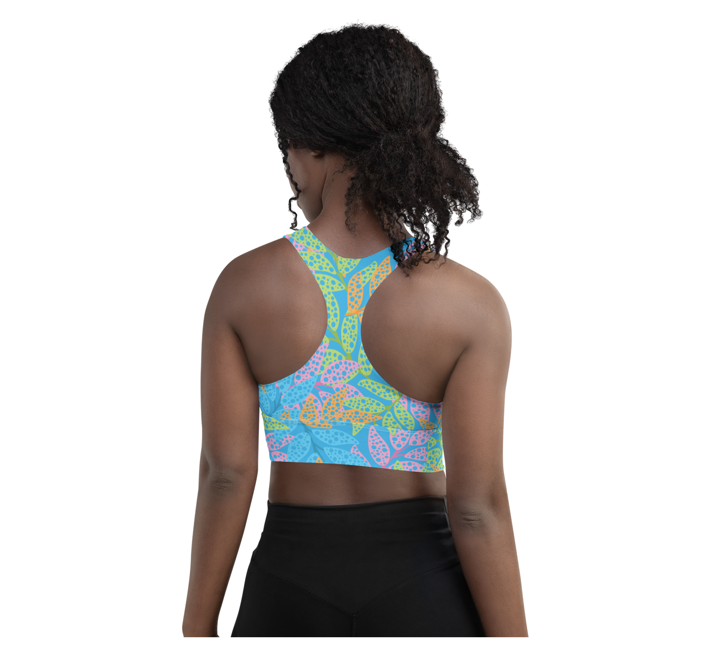 Blue Seaweed Print Longline Sports Bra