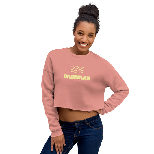 Dusty Rose Crop Sweatshirt - Yellow Wave
