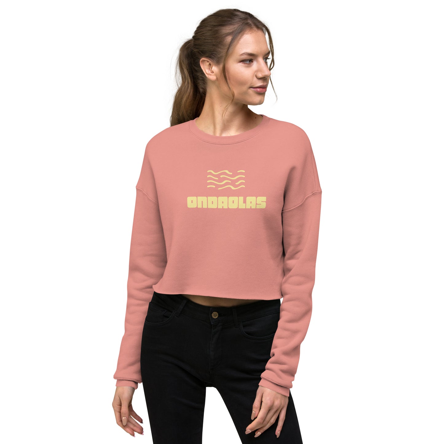 Dusty Rose Crop Sweatshirt - Yellow Wave